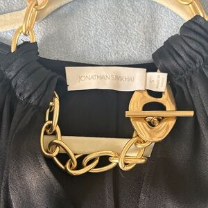 Jonathan Simkhai Black Top with Gold Chain Accent